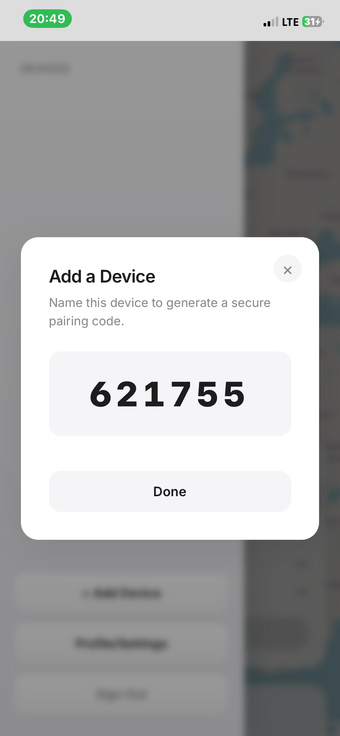 Device pairing screen